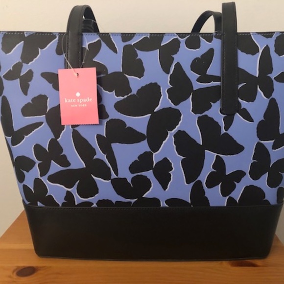 NWT - Kate Spade Adley Blue Butterfly Large Tote Shoulder Bag - Picture 2 of 4